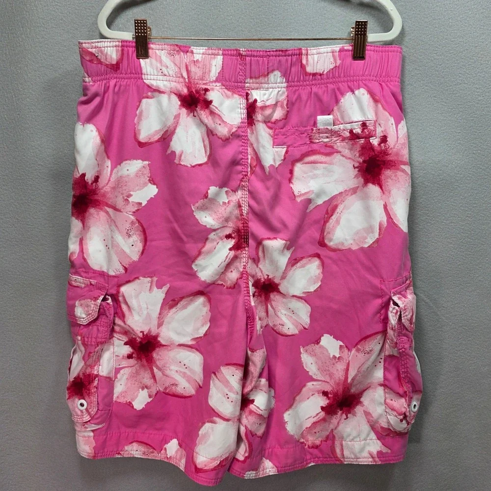 Y2K Abercrombie and Fitch Mens Hibiscus Floral Cargo Board Shorts Swim Trunks L